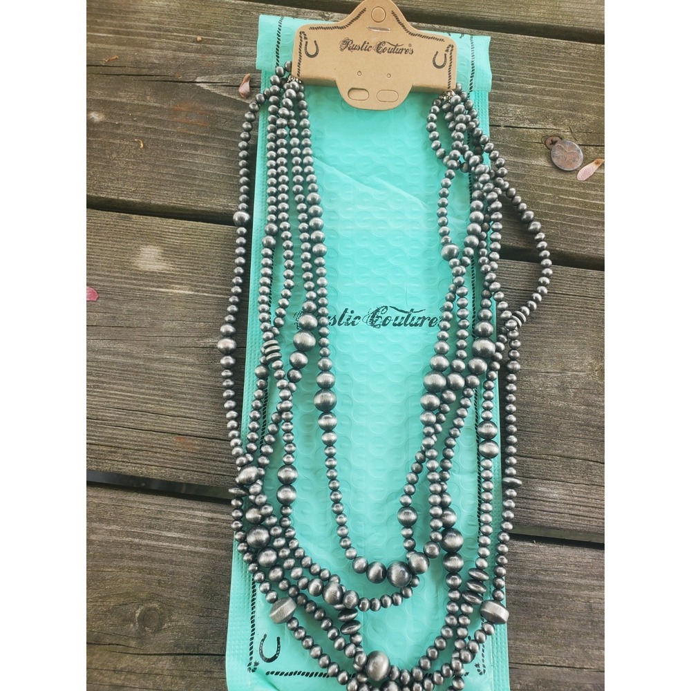 Beads-Rustic Coutures 5 strands, 12 inches Long, Silver Color Adjustable at Neck